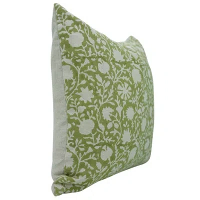 Fabdivine Artistic Handmade Pillow Cover  Elegant Linen Accent, Saat Samundar In Green Floral,block Print