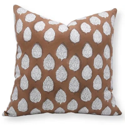 Fabdivine Bittle Leaf Floral Cotton Indoor/outdoor Pillow Cover In Brown