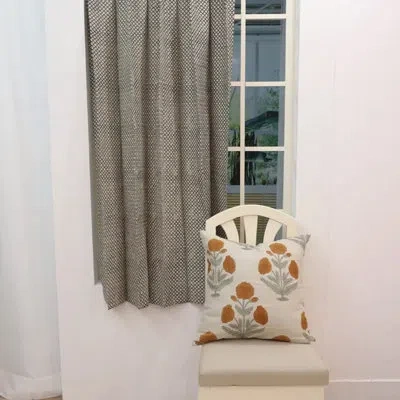 Fabdivine Black Handmde Block Print Semi Sheer Pleated Curtain Artisan Interior Design Curtain For Boho Home D