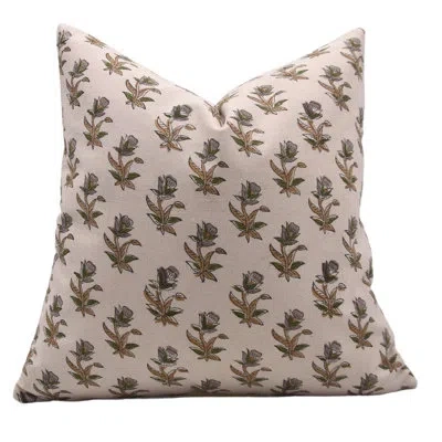 Fabdivine Block Print Duck Canvas  Throw Pillow Covers, Handmade  (coastal Tulip, Brown) In Green;beige;yellow