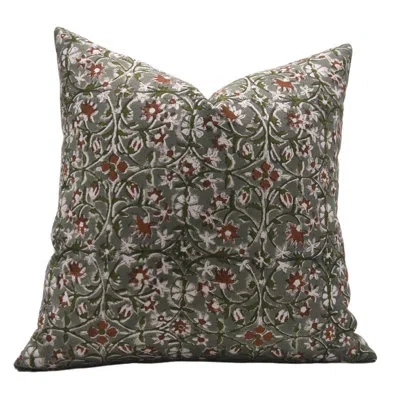 Fabdivine Block Print Duck Canvas  Throw Pillow Covers, Handmade  (maha Laxmi, Green) In Green;red;beige