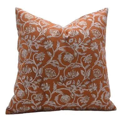 Fabdivine Block Print Duck Canvas  Throw Pillow Covers, Handmade  (saraswati, Rust) In Red;beige;rust