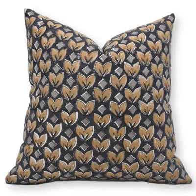 Fabdivine Block Print Duck Canvas  Throw Pillow Covers  (titli, Black) In Beige;yellow;navy