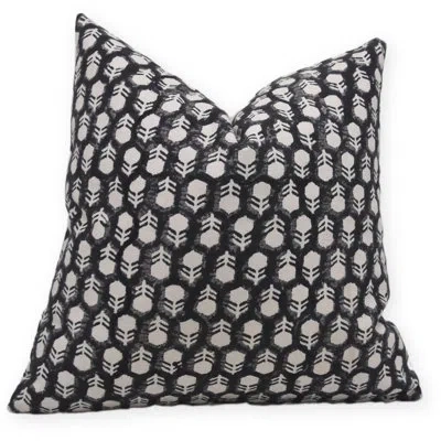 Fabdivine Block Print Duck Canvas  Throw Pillow Covers  (tulsi Buti, Black) In Black;beige