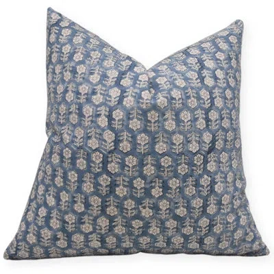 Fabdivine Block Print Duck Canvas  Throw Pillow Covers  (tulsi Buti, Blue) In Blue;beige