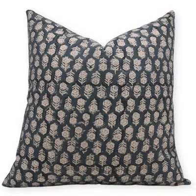 Fabdivine Block Print Duck Canvas  Throw Pillow Covers  (tulsi Buti, Dark Blue) In Brown