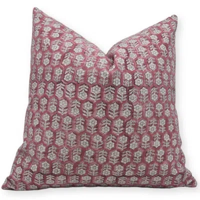 Fabdivine Block Print Duck Canvas  Throw Pillow Covers  (tulsi Buti, Pink) In Red;beige