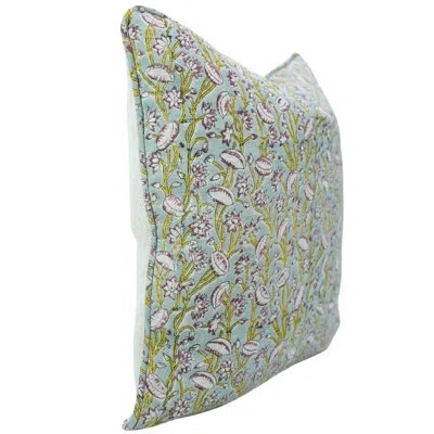 Fabdivine Block Print Linen Cushion Cover With Contrast Piping Handmade Pillow For Elegant Interiors- Pishta In Green