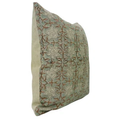 Fabdivine Block Print Linen Pillowcase Cushion Cover, Spring Summer (chudamani, Blue) In Blue;green