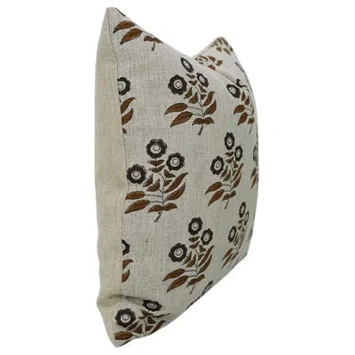 Fabdivine Block Print Lumbar Pillow Cover, Spring Summer, Home Decor (chahat, Brown) 14"x36" In Gray,beige Floral