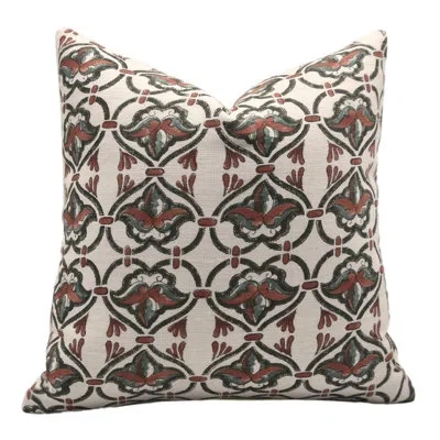 Fabdivine Block Print Off White Linen  Throw Pillow Covers, Handmade  (hridyavan, Rust) In Green;red;beige