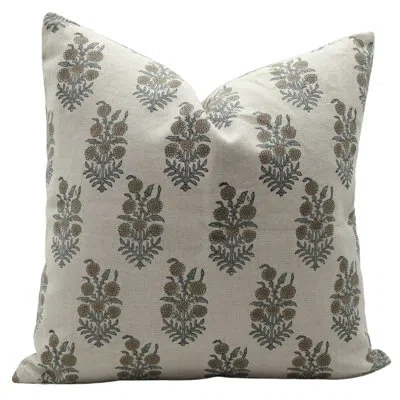 Fabdivine Block Print Pure Linen Pillow Covers, Handmade (hajara) In Brown Floral