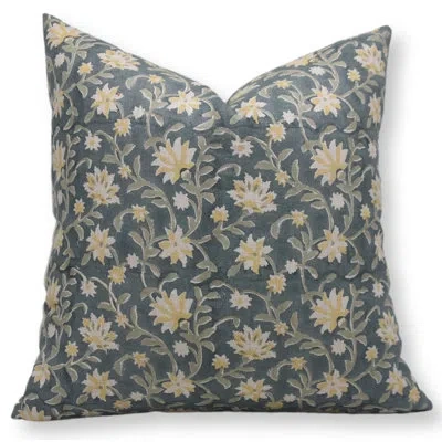 Fabdivine Block Print Pure Linen  Throw Pillow Covers  (aradhna, Light Teal) In Blue;green;yellow