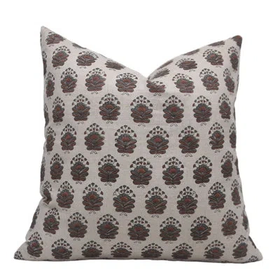 Fabdivine Block Print Pure Linen  Throw Pillow Covers  (bheeshma, Brown) In Green;red;beige