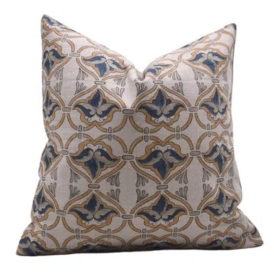 Fabdivine Block Print Pure Linen  Throw Pillow Covers, Handmade  (hridyavan, Blue) In Blue;beige;orange