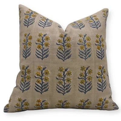 Fabdivine Block Print Pure Linen  Throw Pillow Covers, Handmade (indradhanush, Yellow) In Blue;beige;yellow