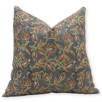Fabdivine Block Print Pure Linen  Throw Pillow Covers, Handmade (kamal Dutta, Orange) In Blue;yellow;orange