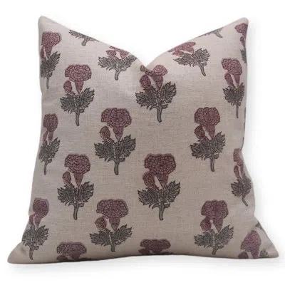 Fabdivine Block Print Pure Linen  Throw Pillow Covers, Handmade (manmohan, Pink) In Green;red;beige