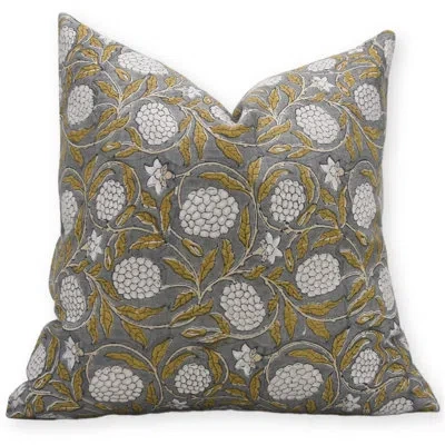 Fabdivine Block Print Pure Linen  Throw Pillow Covers, Handmade (merakhi, Gray) In Blue;beige;yellow
