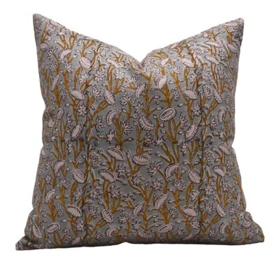 Fabdivine Block Print Pure Linen  Throw Pillow Covers, Handmade  (pishta, Sage Green) In Blue;beige;orange