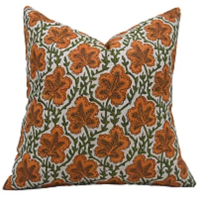 Fabdivine Block Print Pure Linen  Throw Pillow Covers, Handmade (pushap Samita, Orange) In Green;beige;orange