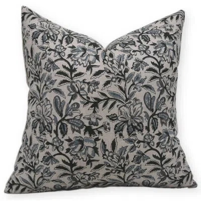 Fabdivine Block Print Pure Linen  Throw Pillow Covers  (kudarat, Blue) In Blue;black;beige