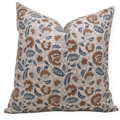 Fabdivine Block Print Pure Linen  Throw Pillow Covers  (mandakani, Blue) In Blue;brown;beige