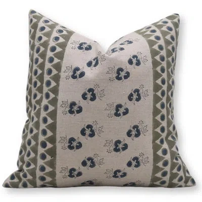 Fabdivine Block Print Pure Linen  Throw Pillow Covers (mountain Moon , Blue) In Blue;green;beige