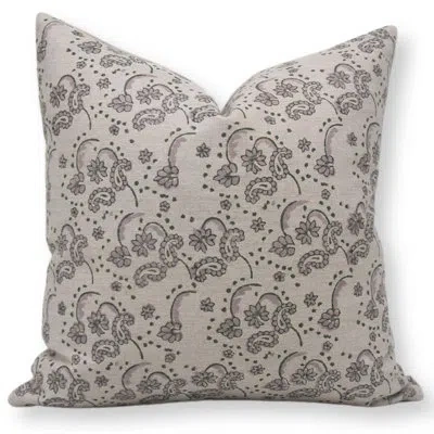 Fabdivine Block Print Pure Linen  Throw Pillow Covers  (sajawat, Purple) In Gray;beige