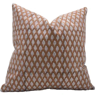 Fabdivine Block Print Thick Cotton  Throw Pillow Covers, Handmade  (khushbu, Brown) In Beige;orange