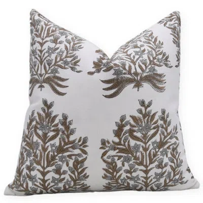 Fabdivine Block Print Thick Cotton White  Throw Pillow Covers, Handmade (vrindavan, Grey) In Blue;brown;beige