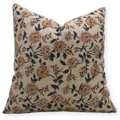 Fabdivine Block Print Thick Linen  Throw Pillow Covers, Handmade (rameshwaram, Brown) In Black;beige;orange