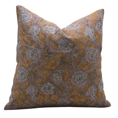 Fabdivine Block Print Thick Linen  Throw Pillow Covers, Handmade  (rameshwaram, Yellow) In Blue;brown;orange