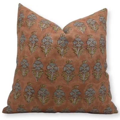 Fabdivine Block Print Thick Linen  Throw Pillow Covers  (mor Mukut, Rust) In Blue;beige;orange