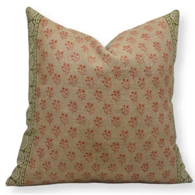 Fabdivine Block Print Thick Linen  Throw Pillow Covers  (rangoli, Orange) In Brown;green;red