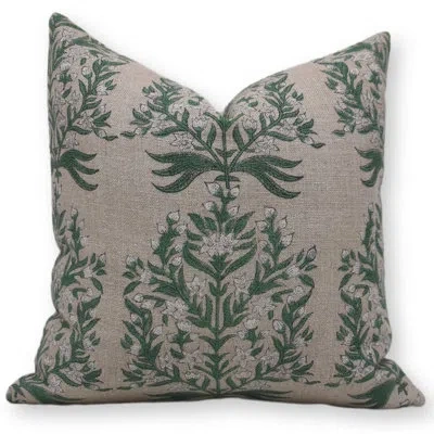 Fabdivine Block Print Thick Linen  Throw Pillow Covers  (virandavan, Turquoise) In Green;beige