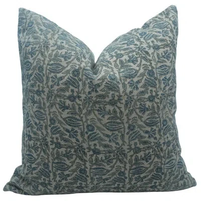 Fabdivine Blue Block Print Linen Throw Pillow Cover Boho Couch Cushions For Sofa, Bed & Living Room Décor-manj
