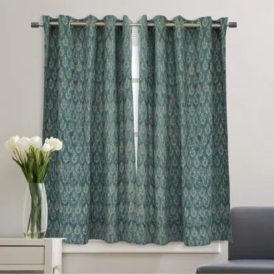 Fabdivine Bluish-grey Handmade Block Print Eyelet Curtain  “neelgagan” Linen Drapes For Elegant Home Décor In Blue;gray
