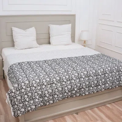 Fabdivine Bohemian Block Print Quilt 60x90 – Ethnic Home Décor – Manikarnika Tarangni In Black And White