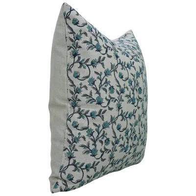 Fabdivine Boho Accent Pillow Cushioncase, Floral Lumbar, Pure Cotton, (pushp Varsha, Blue)