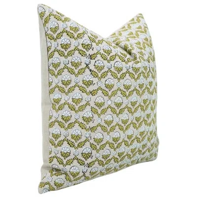 Fabdivine Boho Accent Pillow Cushioncase, Floral Lumbar, Pure Cotton, (shehnaaz, Green)