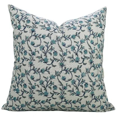 Fabdivine Boho Accent Pillow Cushioncase, Floral, Pure Cotton, (pushp Varsha, Blue)