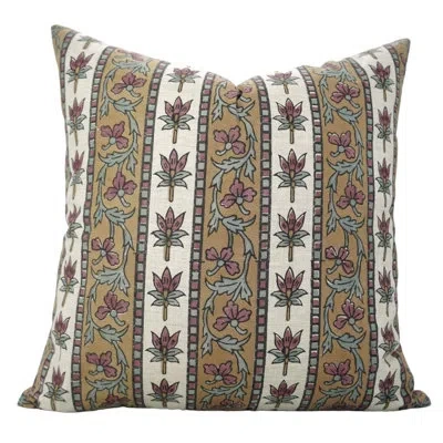 Fabdivine Boho Pillow Cover Floral Printed Linen Blend Laxmi Border In Brown