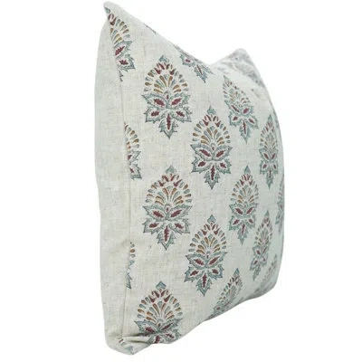 Fabdivine Boho Pillow Cover Floral Printed Viscose Linen, Brown, Samrat