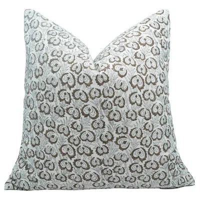 Fabdivine Brown Block Print Linen Throw Pillow Cover Boho Accent, Couch Cushions For Sofa, Bed & Living Room D In Gray