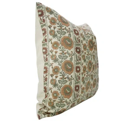 Fabdivine Contemporary Block Printed Pillow Cover – Handcrafted Sofa Art, Sunflower Border, Brown