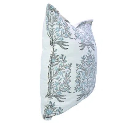 Fabdivine Cotton Double Oxford Edge Pillow Cover Handmade Block Print Decorative Cushion- Vrindhavan In Light Blue