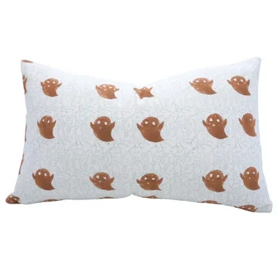 Fabdivine Cotton Halloween Ghost Block Print Throw Pillow Cover With Hidden Zipper For Sofa, Couch & Chair In Brown Ghost Pattern