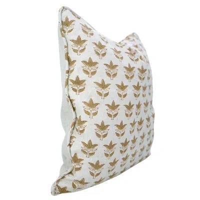 Fabdivine Decorative Linen Throw Pillow Cover With Piping Artisan Block Print For Living Room Décor- 7patti In Yallow