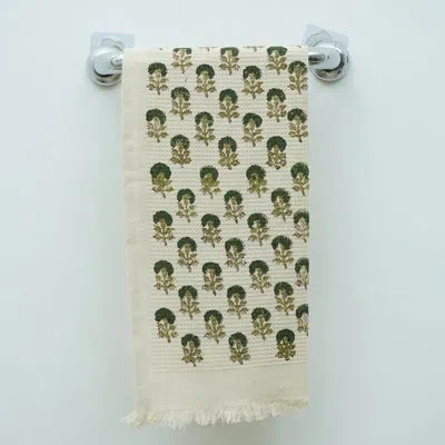 Fabdivine Discover Floral Hand Block Print Cotton Waffle Hand Towels 17x32 Unique Design & Premium Quality (ch In Green